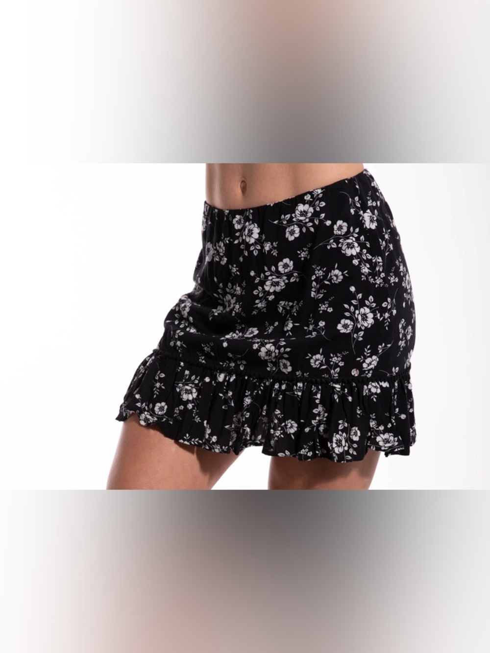 Abercrombie & Fitch Black Mini Skirt with White Floral Print